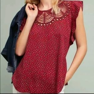 ANTHROPOLOGIE RANMA GILL RED PRINT BLOUSE